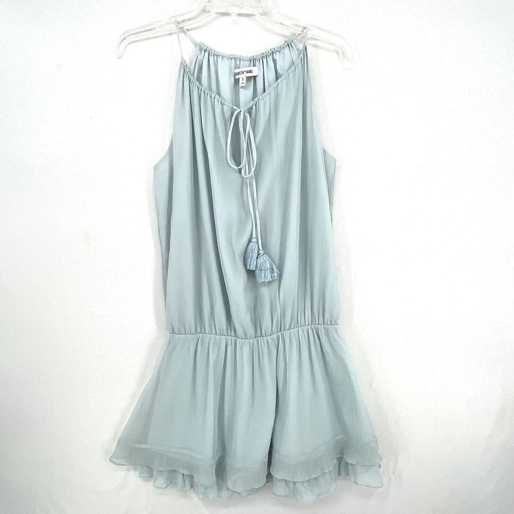 Elizabeth and James‎ Dew Blue Crinkle Silk Blouson Kenji Dress Size Small Ruffle